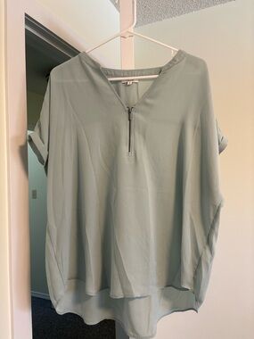 Maurices Sage Zip V-Neck Short Sleeve Blouse